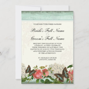 Vintage Stargazer Lily Rose Butterfly n Hydrangea Invitation