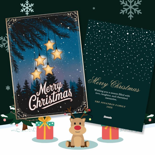 Vintage Starry Night Christmas Greetings Holiday C Card (Creator Uploaded)