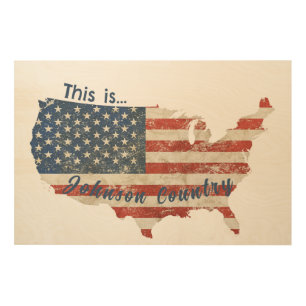 Vintage Stars and Stripes USA Outline Map Wood Wall Art