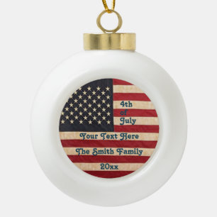 Vintage Stars and Stripes Weathered American Flag Ceramic Ball Christmas Ornament