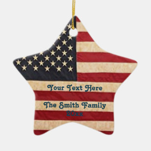 Vintage Stars and Stripes Weathered American Flag Ceramic Ornament