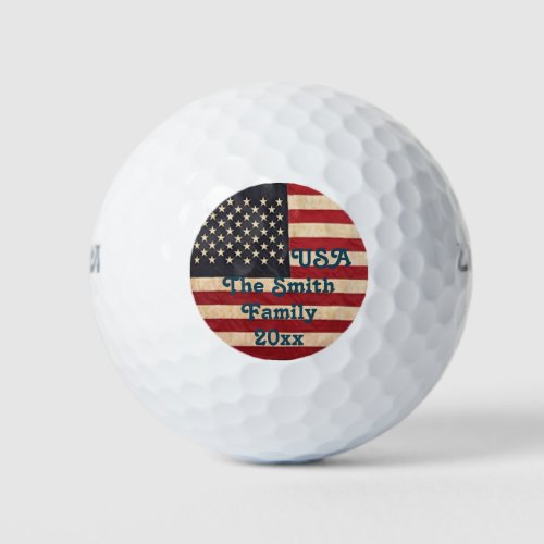 Vintage Stars and Stripes Weathered American Flag Golf Balls