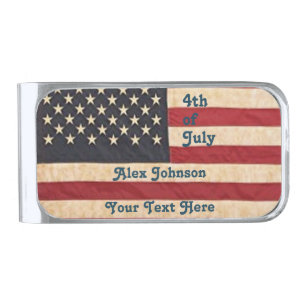 Vintage Stars and Stripes Weathered American Flag Silver Finish Money Clip