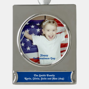 Vintage Stars and Stripes Weathered American Flag Silver Plated Banner Ornament