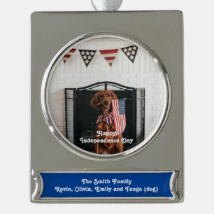 Vintage Stars and Stripes Weathered American Flag Silver Plated Banner Ornament