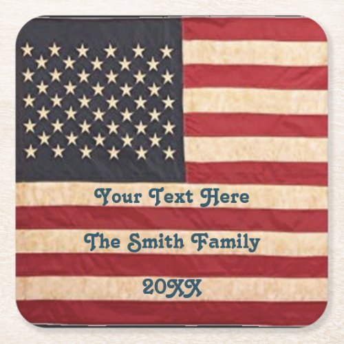 Vintage Stars and Stripes Weathered American Flag Square Paper Coaster