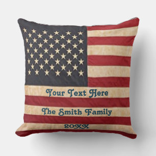Vintage Stars and Stripes Weathered American Flag Throw Pillow