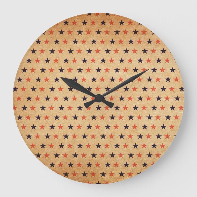 Vintage Stars: Old Paper Texture Large Clock (Front)