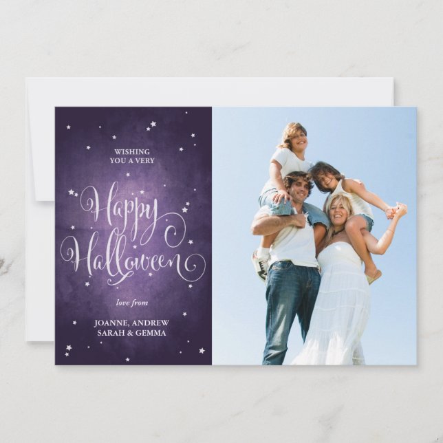Vintage Stars Purple Halloween Photo Card (Front)