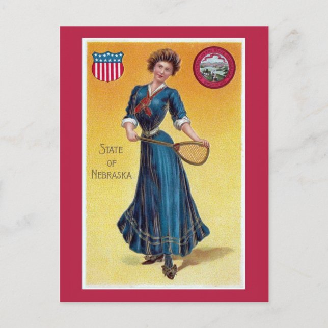 Vintage state girl Nebraska, tennis Postcard (Front)