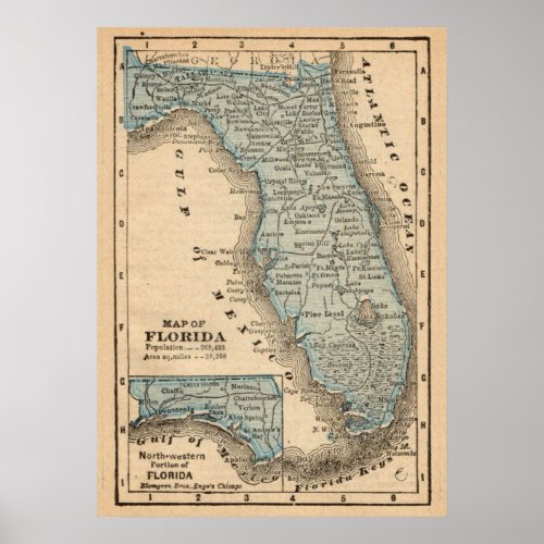 Vintage State of Florida 20x28 Map Poster