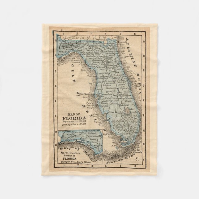 Vintage State of Florida Map Fleece Blanket (Front)