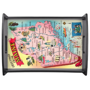  Vintage State of Maine Map Serving Tray