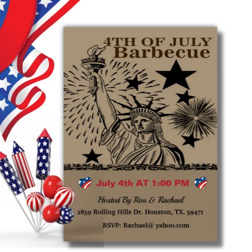 Vintage Statue Of Liberty 4th Of July Barbecue  Invitation