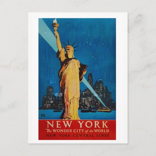 Vintage Statue of Liberty New York City Travel Postcard