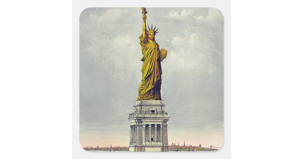 Vintage Statue of Liberty New York Travel Square Sticker | Zazzle