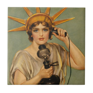 Vintage Statue of Liberty, WWI Patriotic War Ad Ceramic Tile