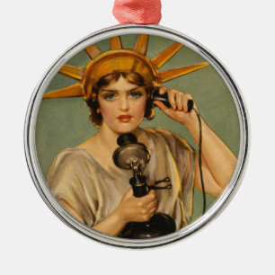 Vintage Statue of Liberty, WWI Patriotic War Ad Metal Ornament