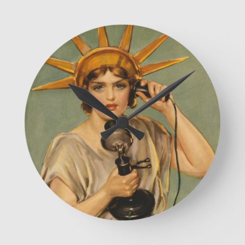 Vintage Statue of Liberty WWI Patriotic War Ad Round Clock