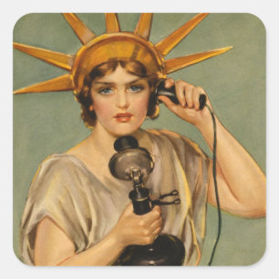 Vintage Statue of Liberty, WWI Patriotic War Ad Square Sticker