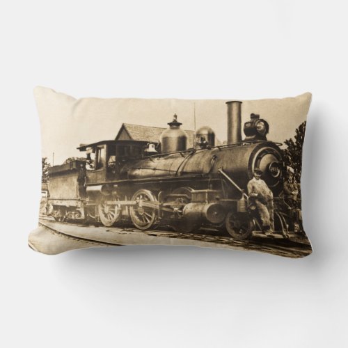 Vintage Steam Engine and Train Crew Railroad Lumbar Pillow