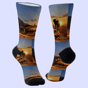 Vintage Steam Engine at Sunset CPRR 229 Railroad Socks