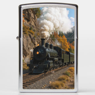 Vintage Steam Engine In an Autumn Mountain Valley Zippo Lighter
