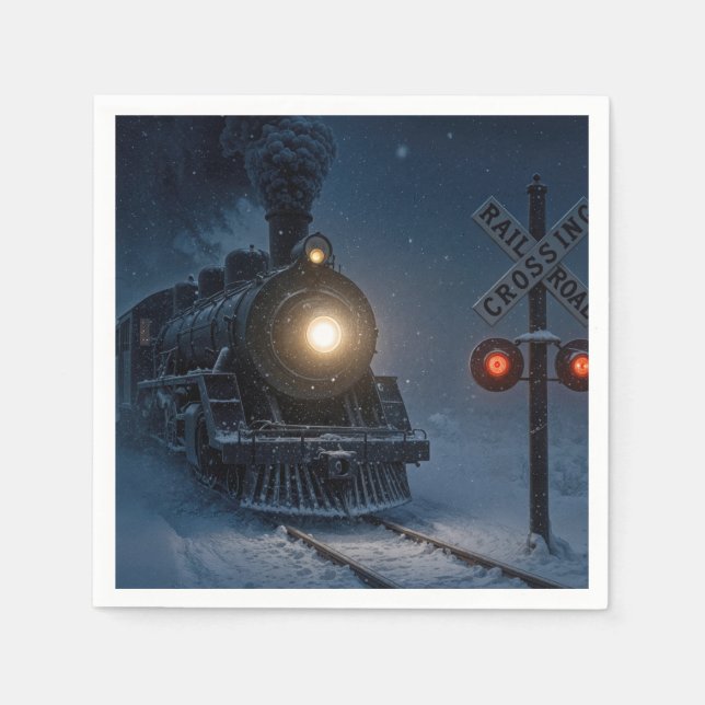 Vintage Steam Engine Locomotive In Winter Napkins (Front)
