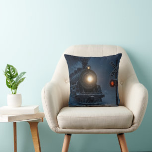 Vintage Steam Engine Locomotive In Winter Throw Pillow