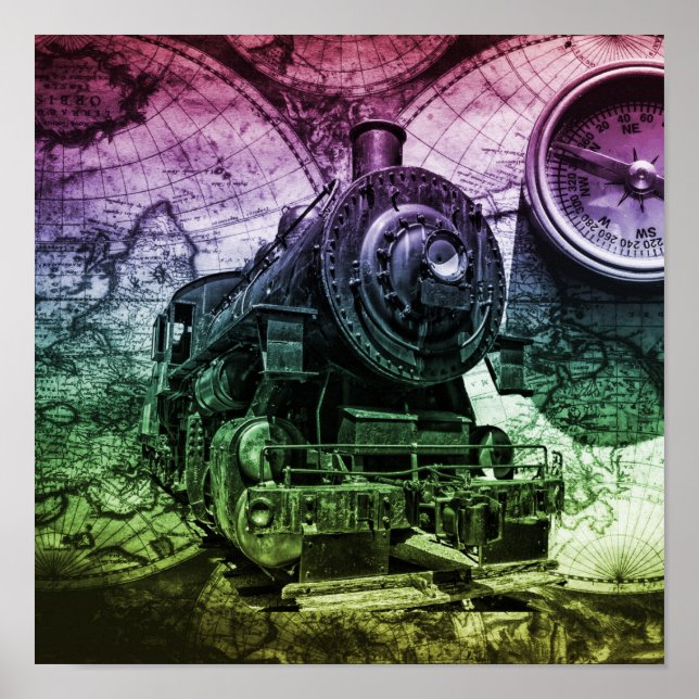 Vintage Steam Engine Locomotive Poster (Front)