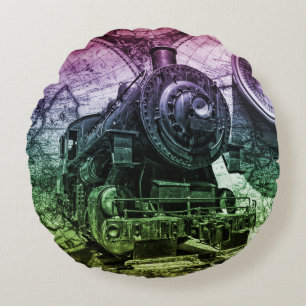 Vintage Steam Engine Locomotive Round Pillow