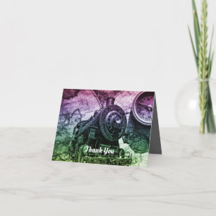 Vintage Steam Engine Locomotive Thank You Card