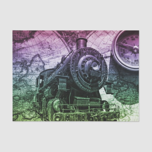 Vintage Steam Engine Locomotive Tissue Paper (Front)