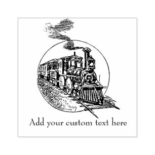 Vintage Steam Engine Locomotive Train with Text Rubber Stamp