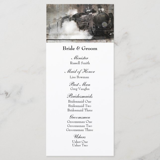 Vintage Steam Engine Locomotive Wedding Program (Front)