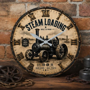 Vintage Steam Engine Tractor Antique Farm Large Clock