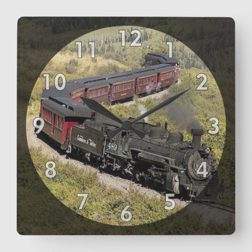 Vintage Steam Engine Train, C & TS-489 Square Wall Clock
