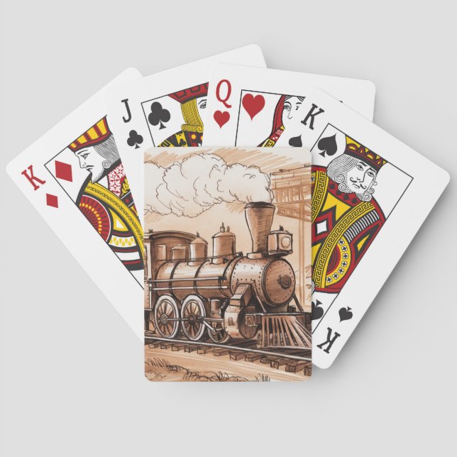 Vintage Steam Engine Train Sketch Poker Cards (Back)