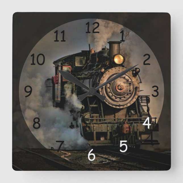 Vintage Steam Engine Train Square Wall Clock (Front)
