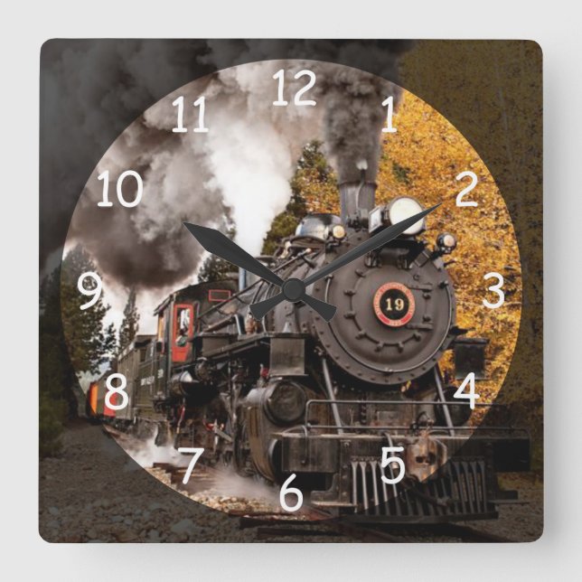 Vintage Steam Engine Train Square Wall Clock (Front)