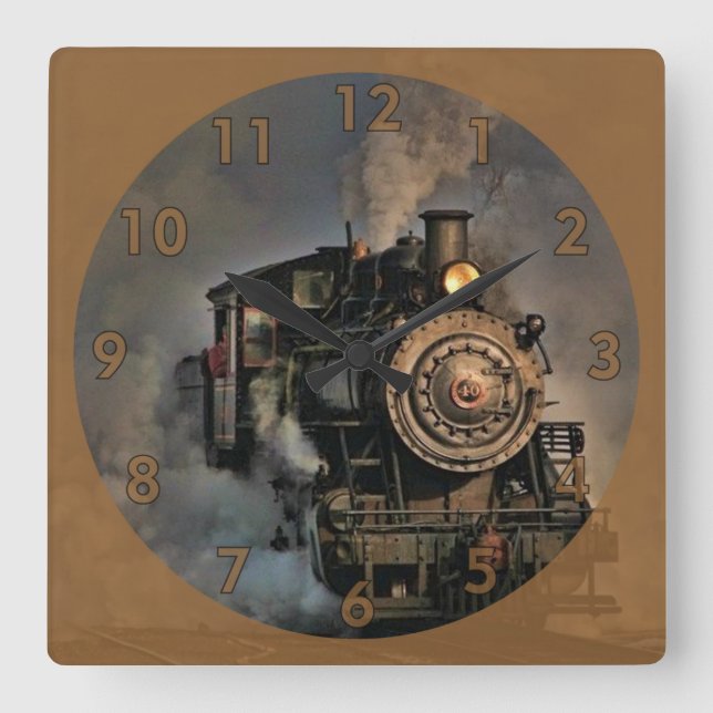 Vintage Steam Engine Train Square Wall Clock (Front)