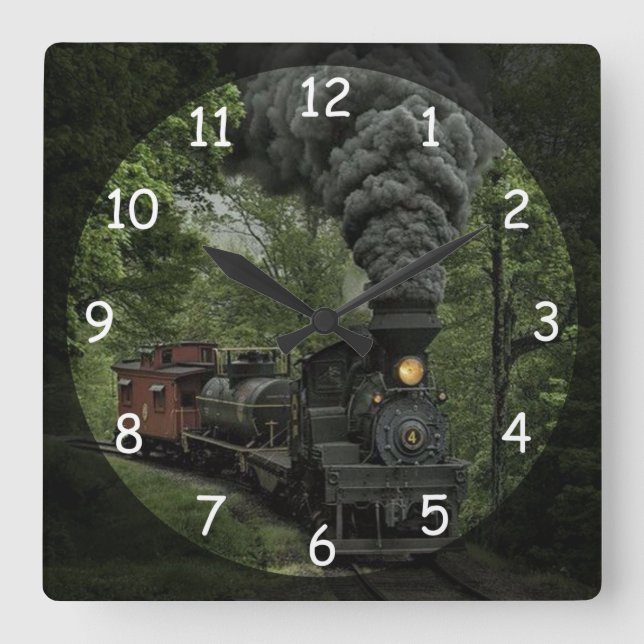 Vintage Steam Engine Train Square Wall Clock (Front)