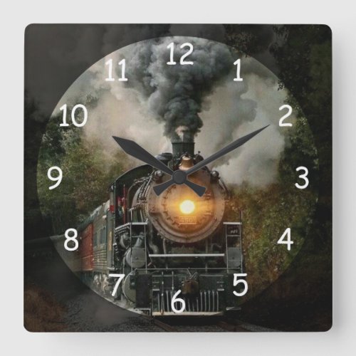 Vintage Steam Engine Train Square Wall Clock