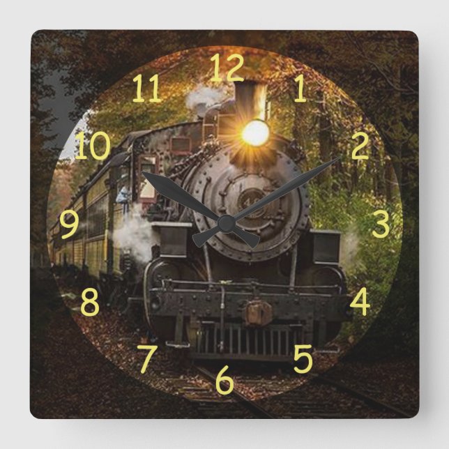 Vintage Steam Engine Train Square Wall Clock (Front)