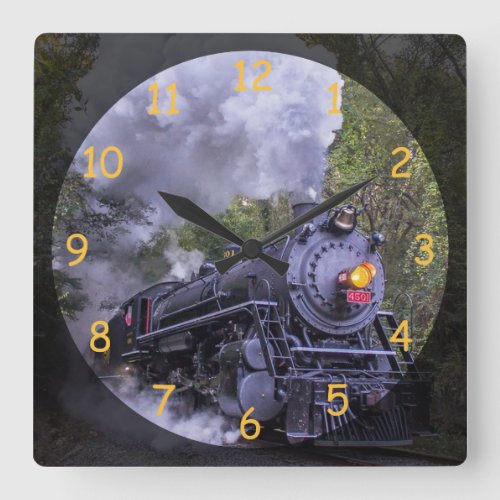 Vintage Steam Engine Train Square Wall Clock