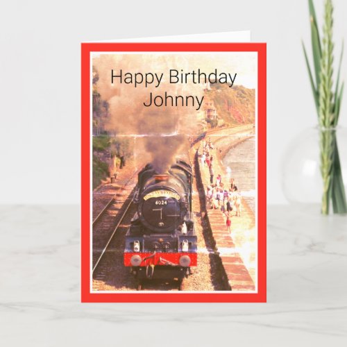 Vintage steam loco Happy Birthday personalized Card