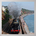 Vintage steam locomotive by the sea, wall poster