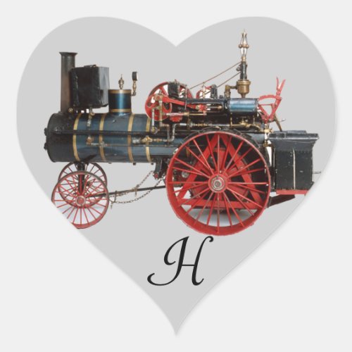 VINTAGE STEAM LOCOMOTIVE HEART MONOGRAM HEART STICKER