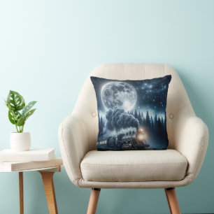 Vintage Steam Locomotive In Moonlight Throw Pillow