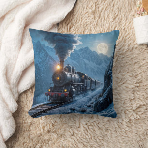 Vintage Steam Locomotive In Moonlight Throw Pillow